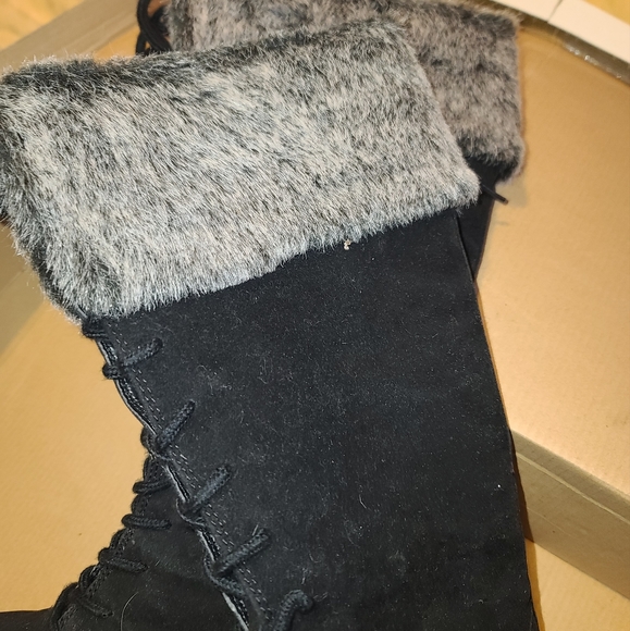 Rampage black suede wedge fur lace up zip side boots NWT size 8 - Picture 4 of 4